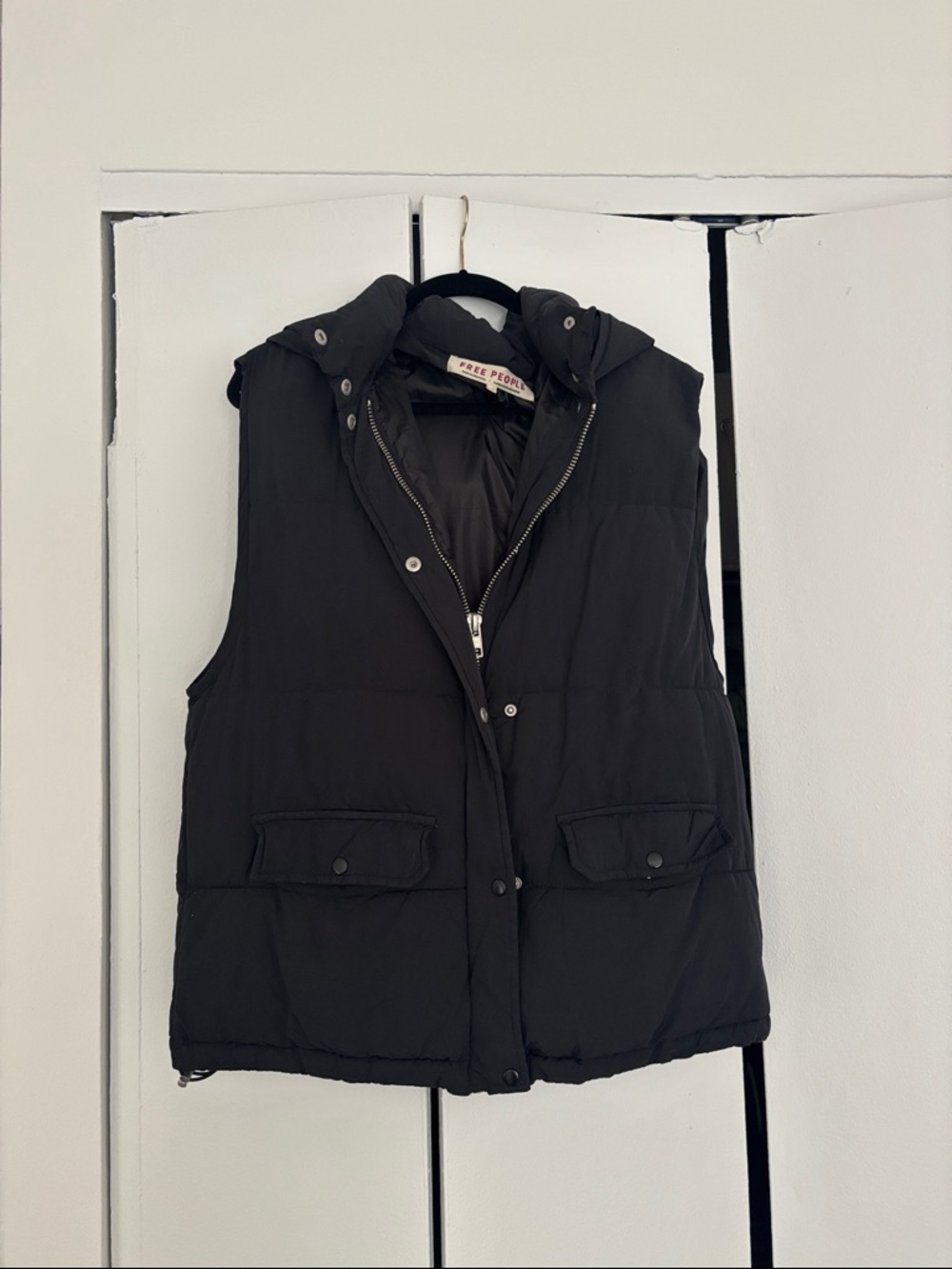Free People Quilted Hooded Vest in Black